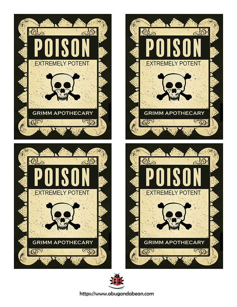 Image of Four Free Wine Bottle Poison Labels for Halloween